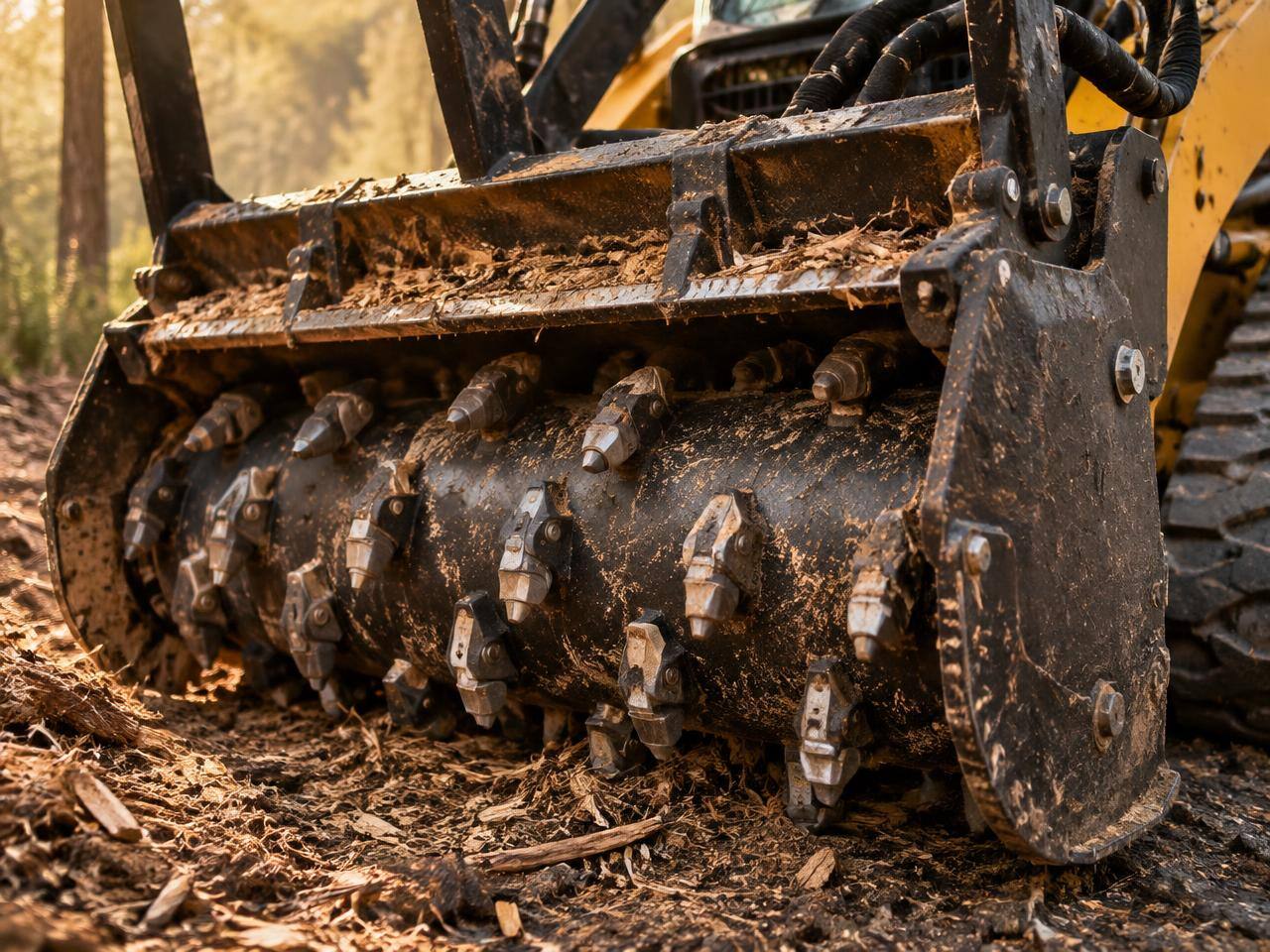 Forestry mulcher drum with carbide teeth